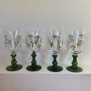 Studio Nova HOLLY BERRY GREEN Set Of 4 Water Goblets NEW In Box Vintage